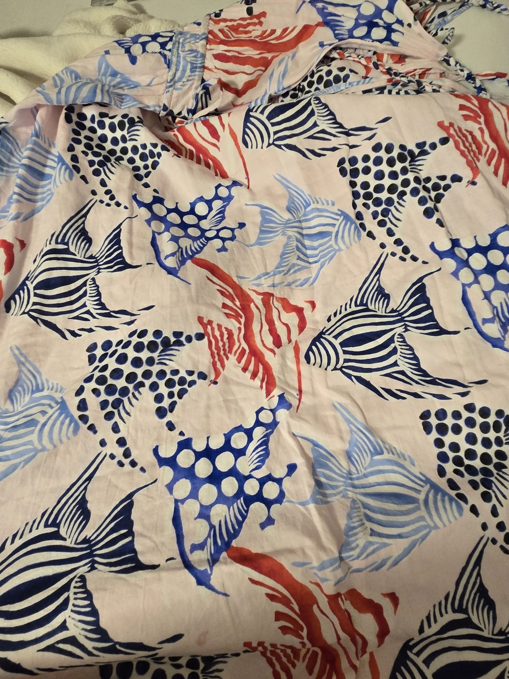 LOFT V-Neck Maxi Dress in Blue, Coral & Cream Fish Print - Picture 4 of 7